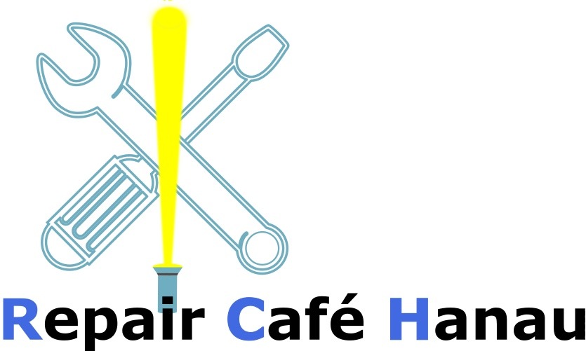Das Logo von dem Repair Café Hanau - Werkzeuge in hell-türkis.